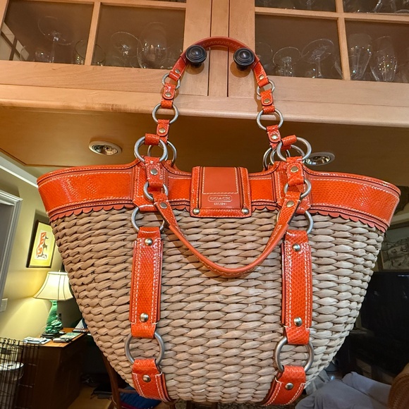 Coach Hampton Exotic Straw Satchel Tote - Picture 7 of 8